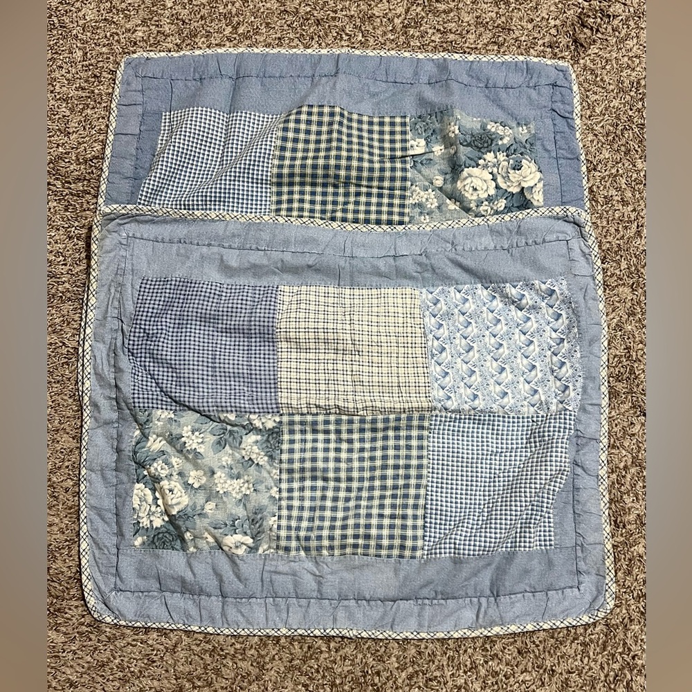 2 Blue Patchwork Quilt Pillow Shams
